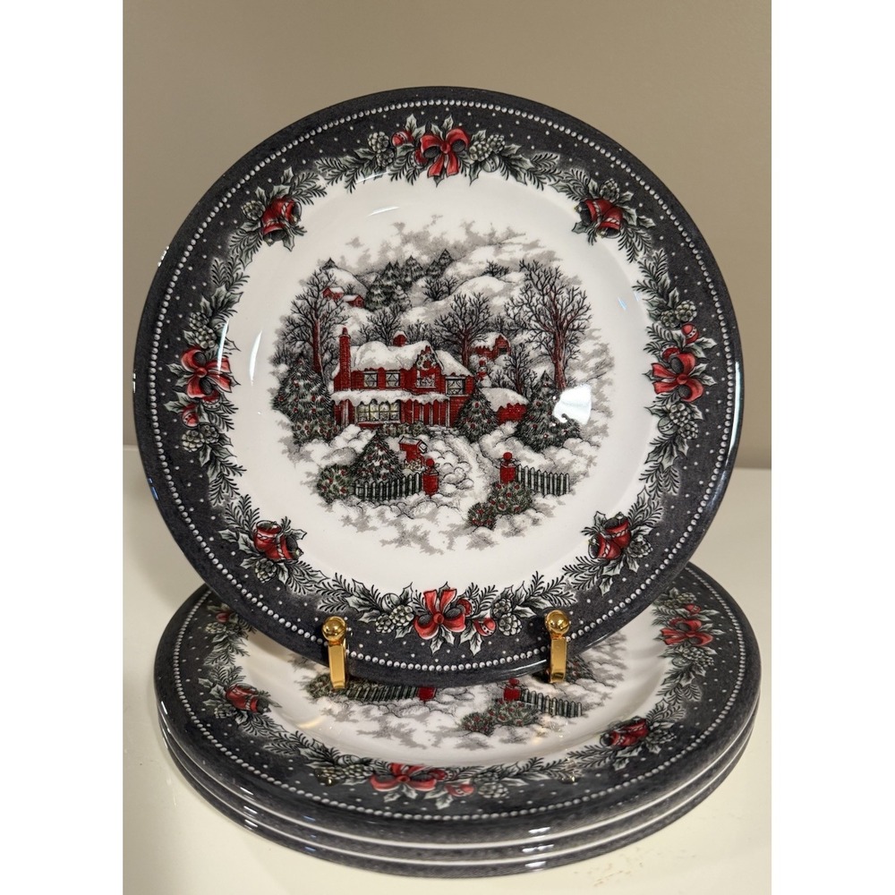 Royal Stafford Christmas Side Plates 8.5" Snowy Village Set Of 4 — New